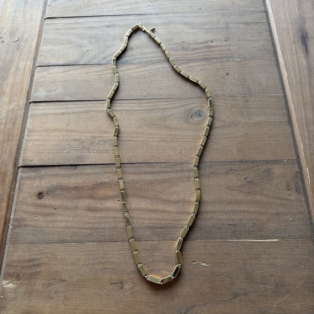 VTG 80s Monet Gold Geometric Rectangle Bar Link Chain Necklace 30" Signed